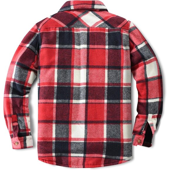 Men's Red Cotton Sherpa Lined Button Down Flannel Shirt Jacket Plaid Soft . - Picture 2 of 7